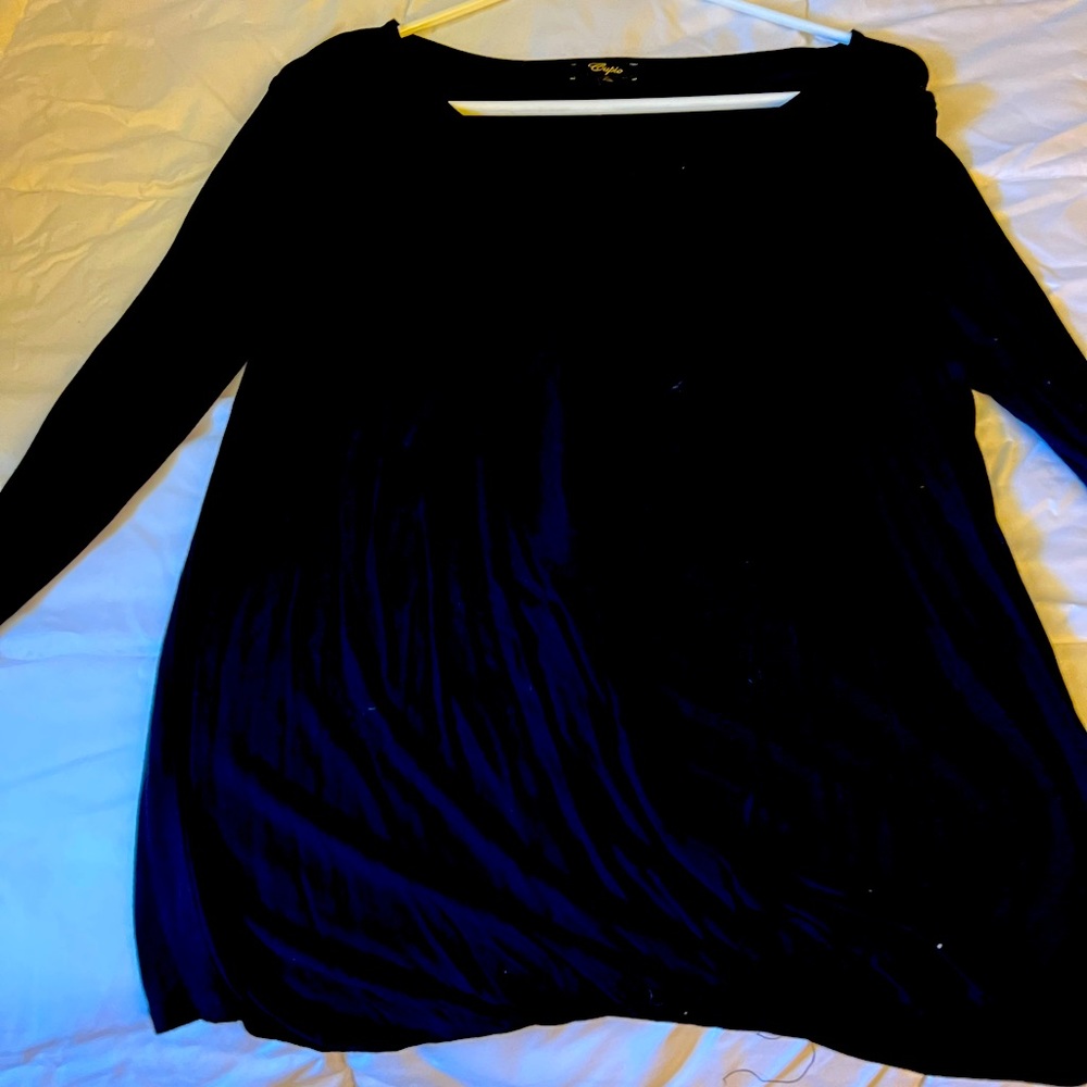 Long sleeve. Draped black shirt. Casual business. Worn 1-3x
